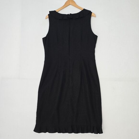 Mary McFadden Collection Womens 12 Black Linen Blend Ruffle Neck Sheath Dress - Picture 5 of 14